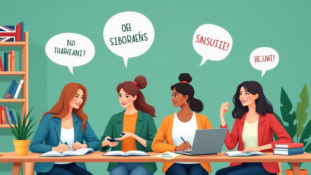 Students learning English together